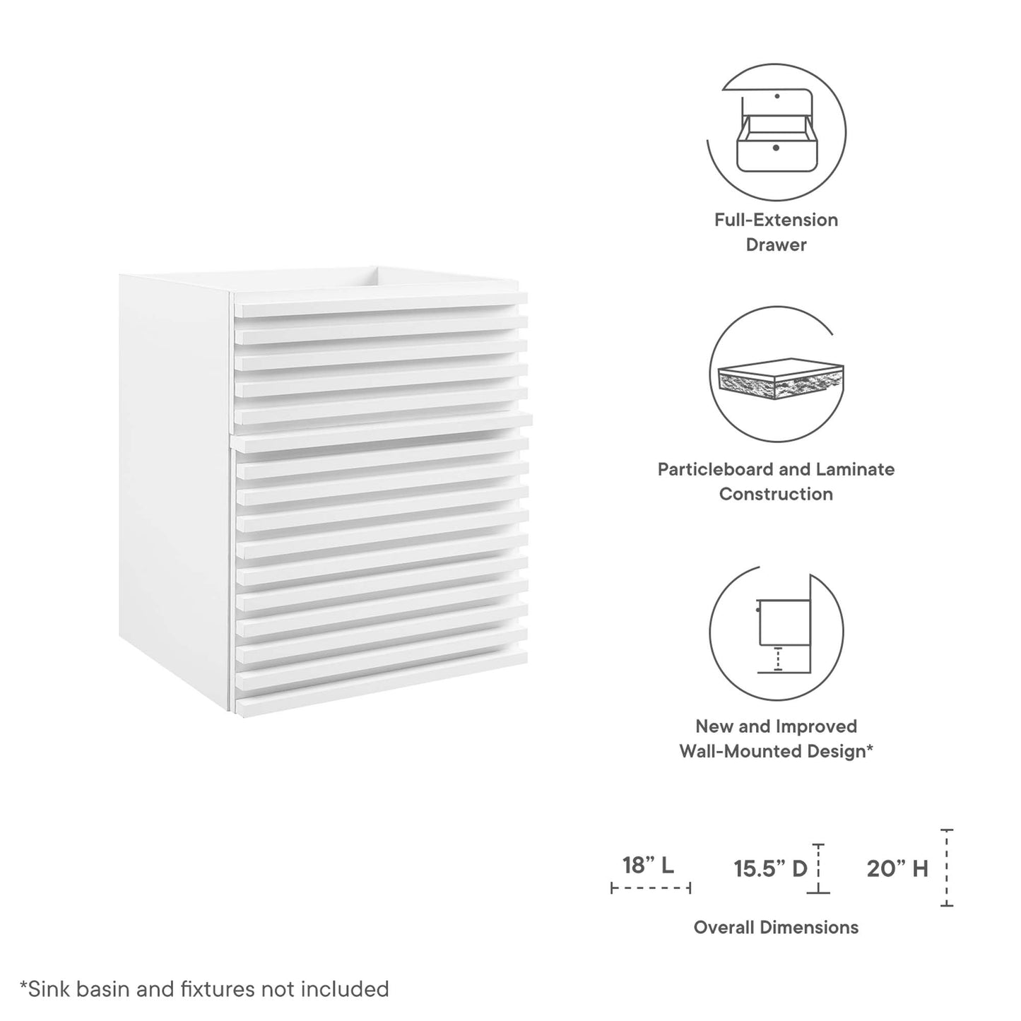 Render 18" Wall-Mount Bathroom Vanity Cabinet (Sink Basin Not Included)