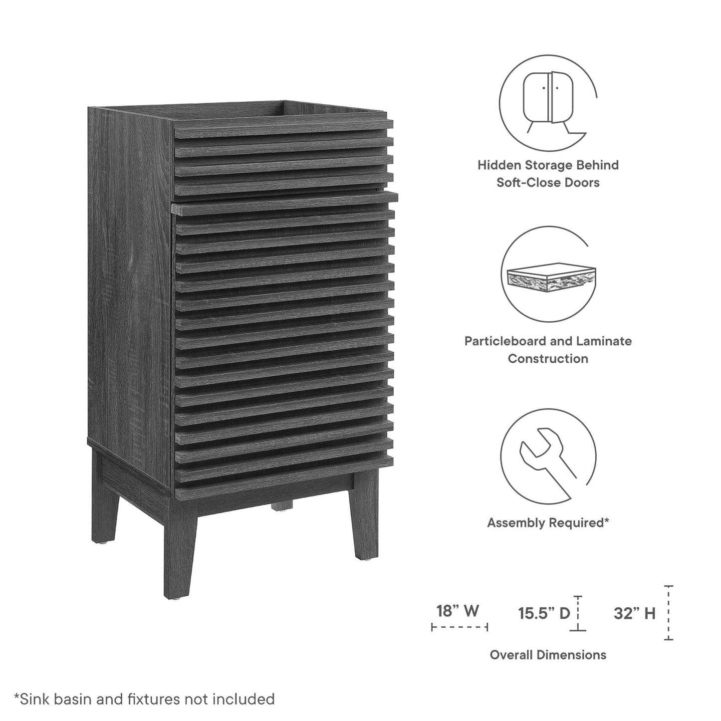 Mueble de baño Render de 18" (lavabo no incluido) de Modway