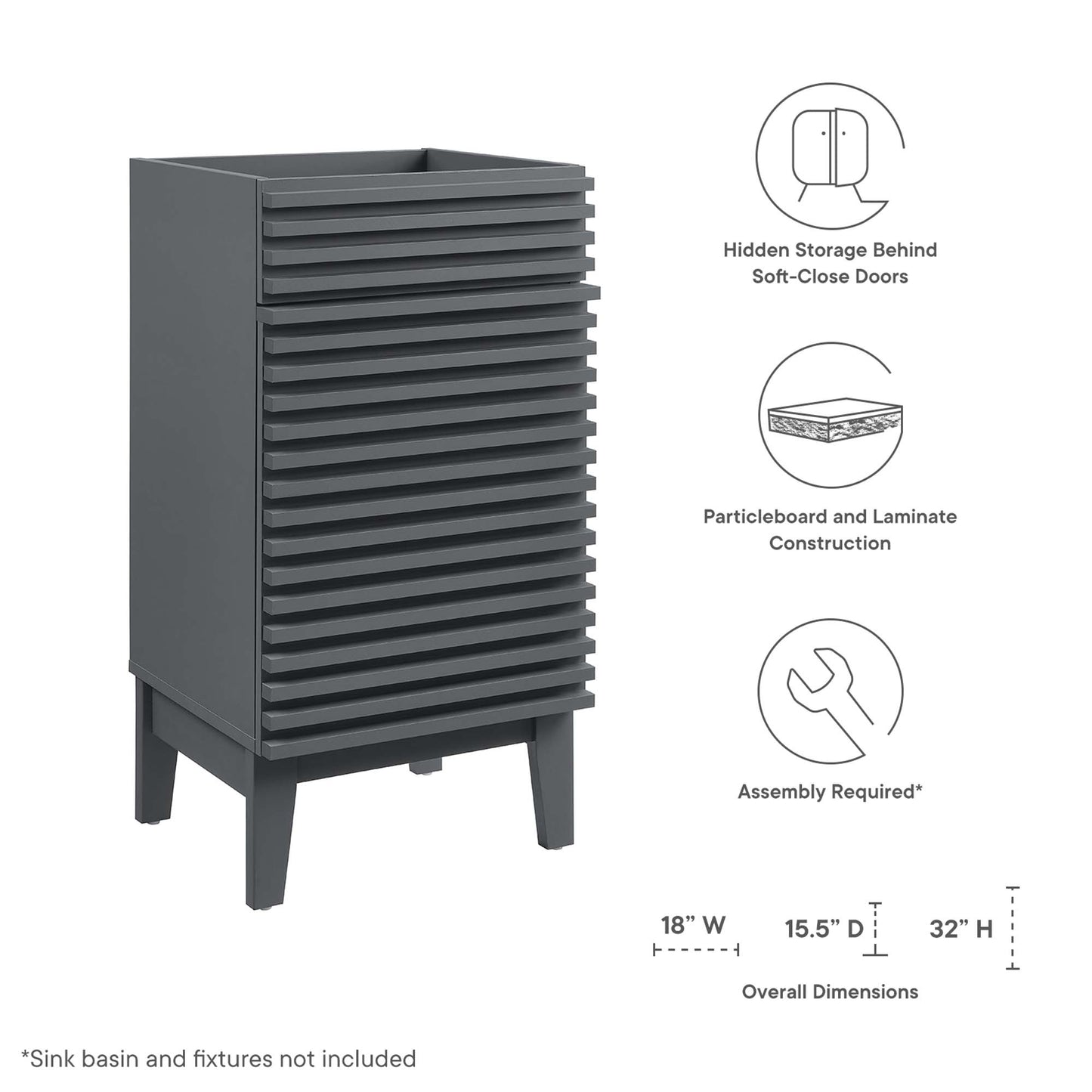 Mueble de baño Render de 18" (lavabo no incluido) de Modway