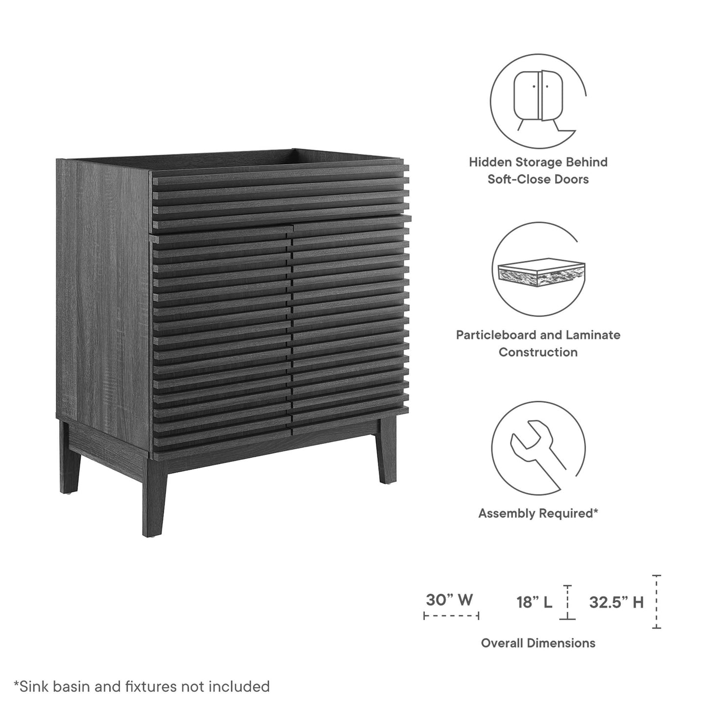 Render 30" Bathroom Vanity Cabinet (Sink Basin Not Included)