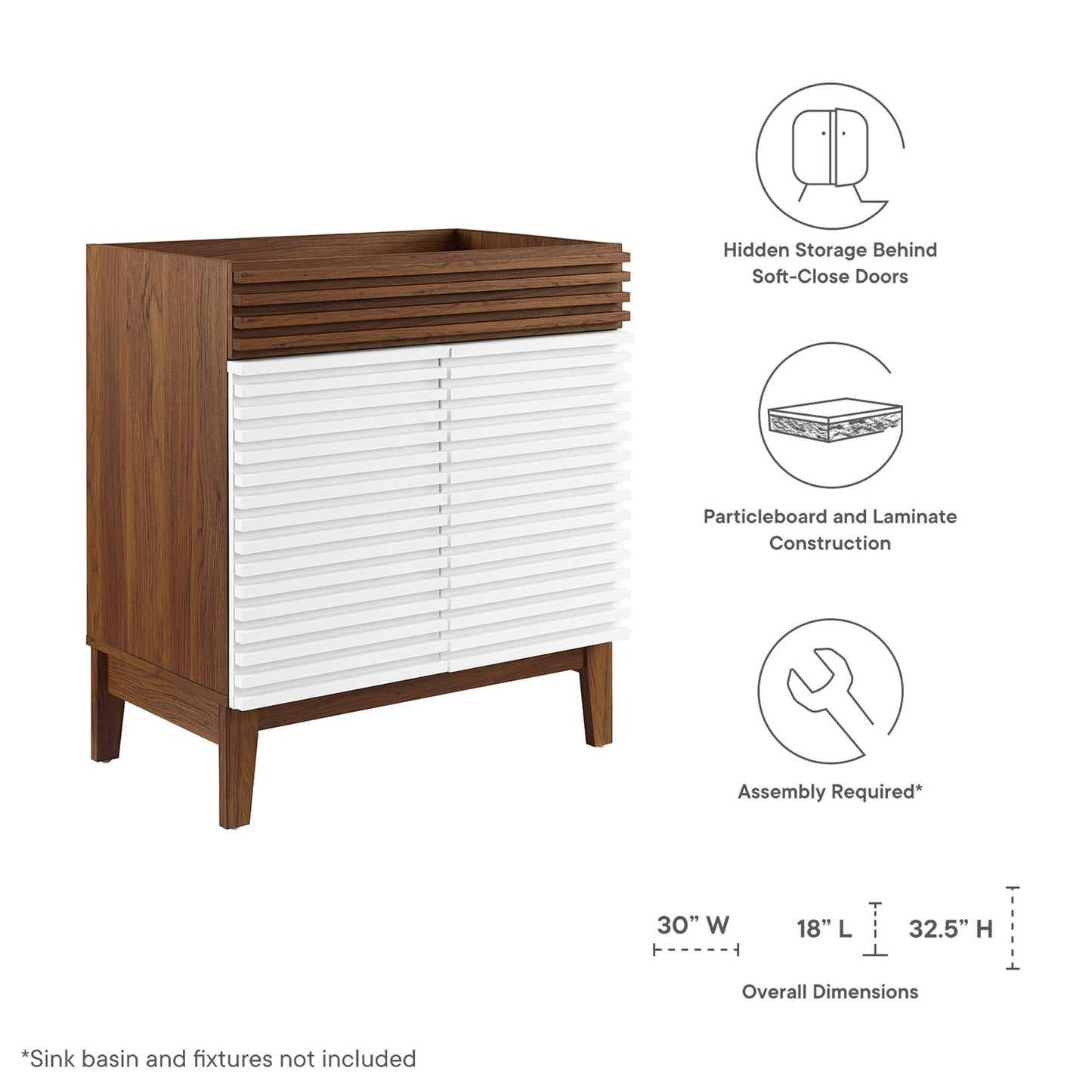 Render 30" Bathroom Vanity Cabinet (Sink Basin Not Included)