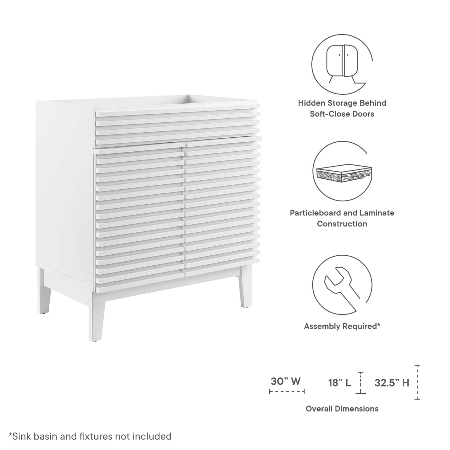 Render 30" Bathroom Vanity Cabinet (Sink Basin Not Included)