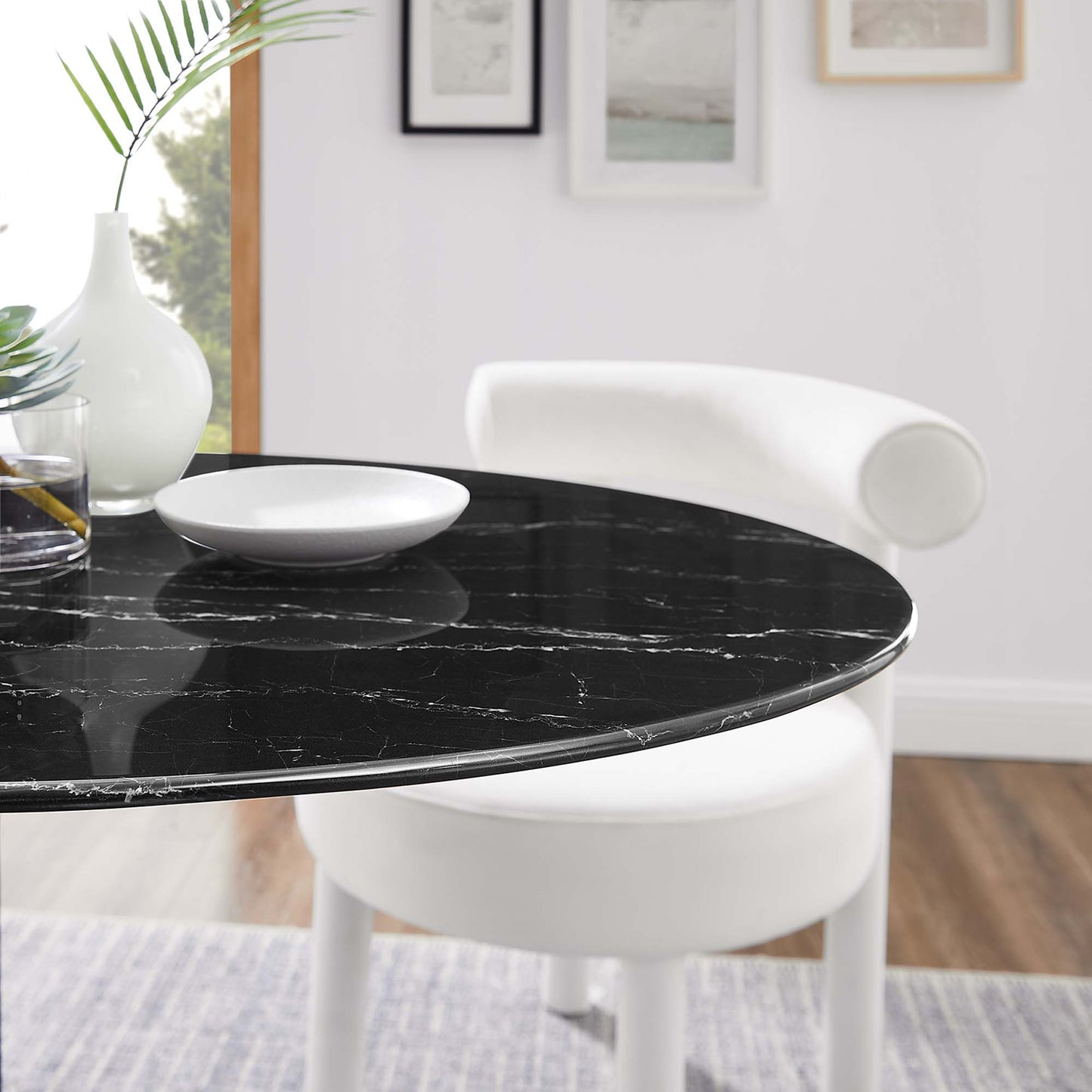 Lippa 42" Oval Artificial Marble Dining Table