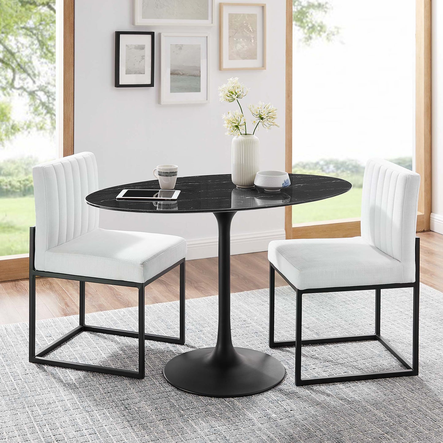 Lippa 48" Oval Artificial Marble Dining Table