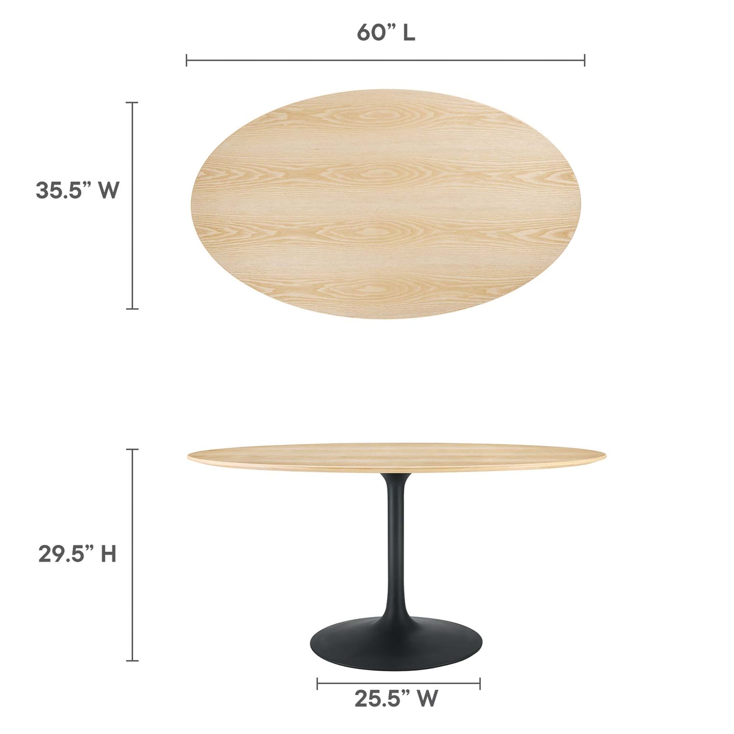 Table à manger ovale Lippa 60" en grain de bois par Modway