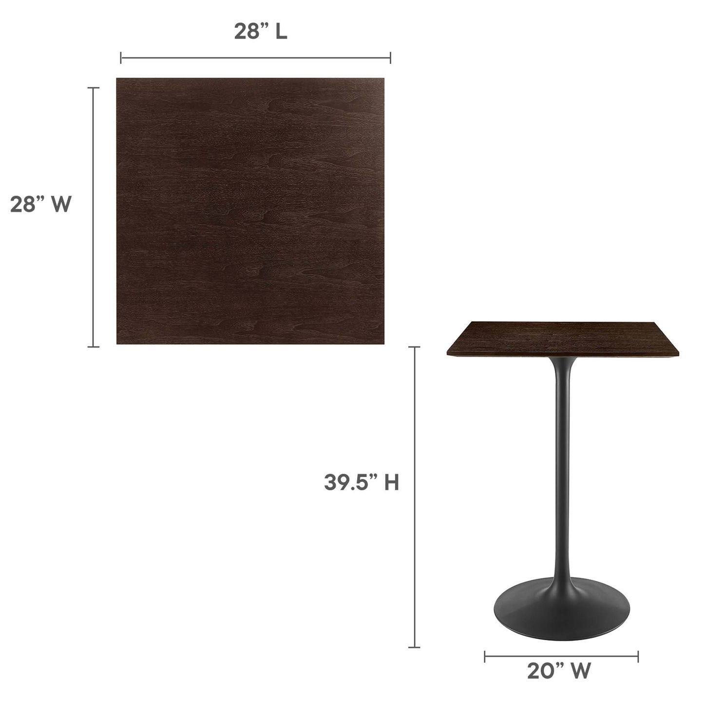 Table de bar carrée Lippa 28" en grain de bois par Modway