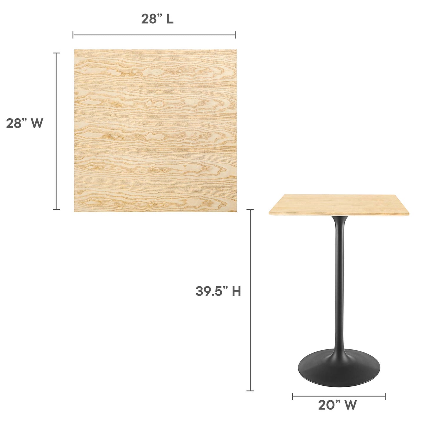 Table de bar carrée Lippa 28" en grain de bois par Modway