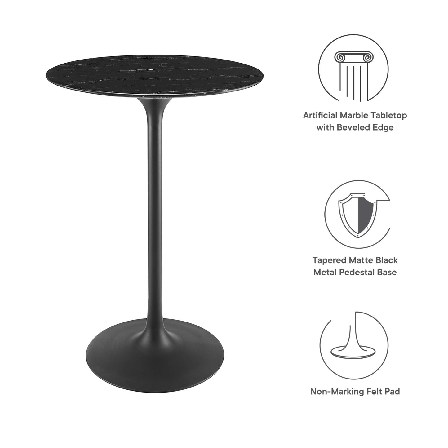 Lippa 28" Round Artificial Marble Bar Table