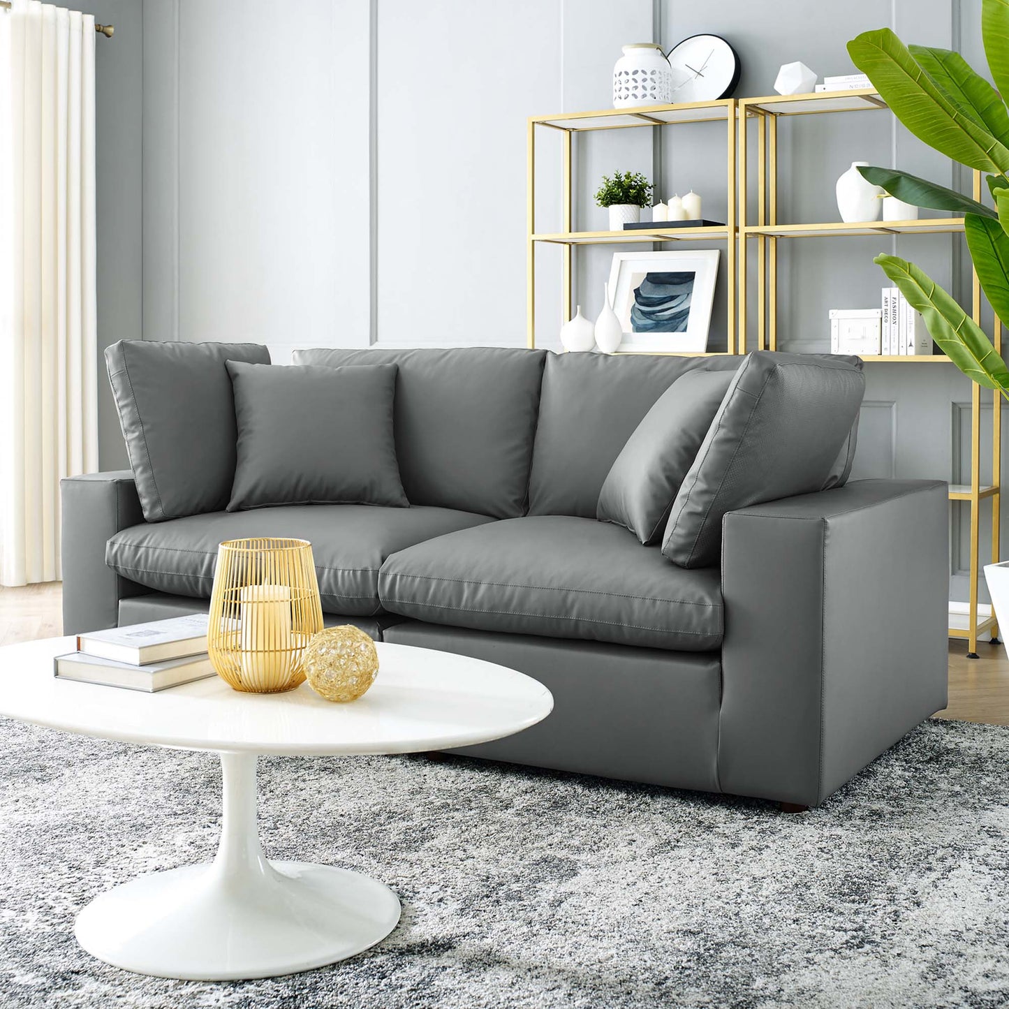 Commix Down Filled Overstuffed Vegan Leather Loveseat