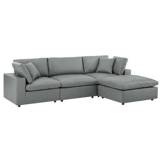 Commix 4-Piece Down Filled Overstuffed Vegan Leather Sectional Sofa