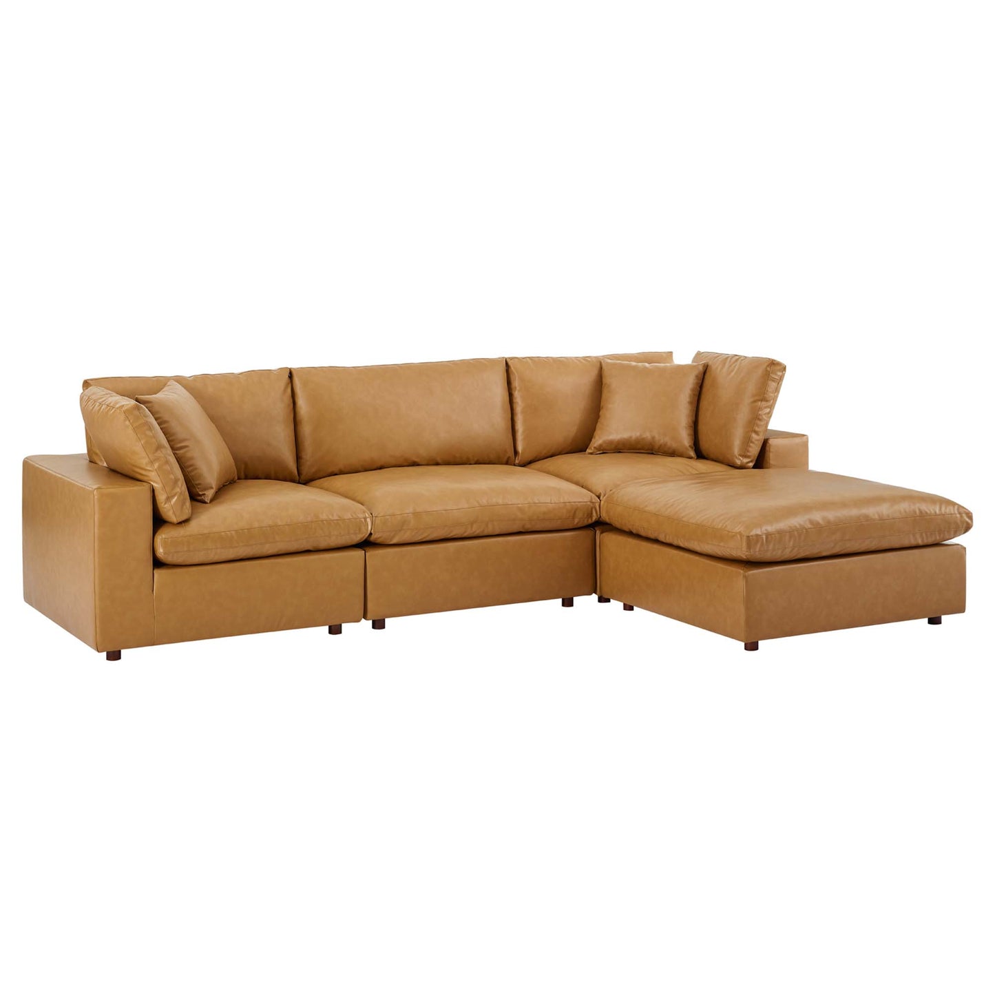 Commix 4-Piece Down Filled Overstuffed Vegan Leather Sectional Sofa