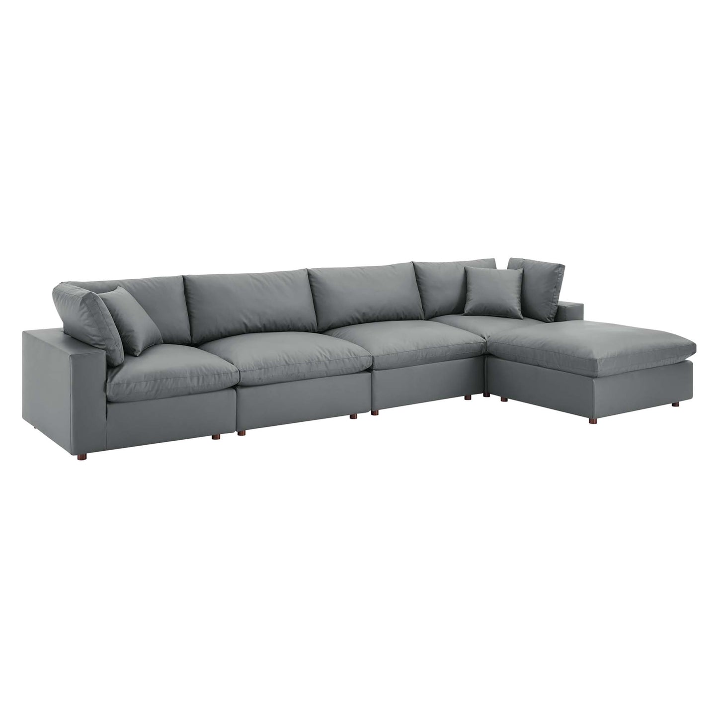 Commix 5-Piece Down Filled Overstuffed Vegan Leather Sectional Sofa