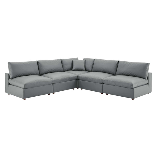 Commix 5-Piece Down Filled Overstuffed Vegan Leather Sectional Sofa