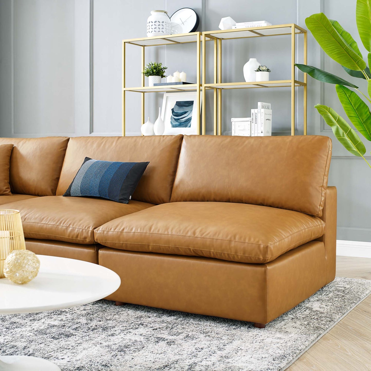 Commix 5-Piece Down Filled Overstuffed Vegan Leather Sectional Sofa