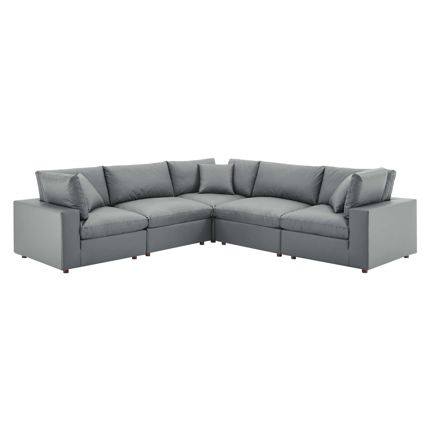 Commix 5-Piece Down Filled Overstuffed Vegan Leather Sectional Sofa