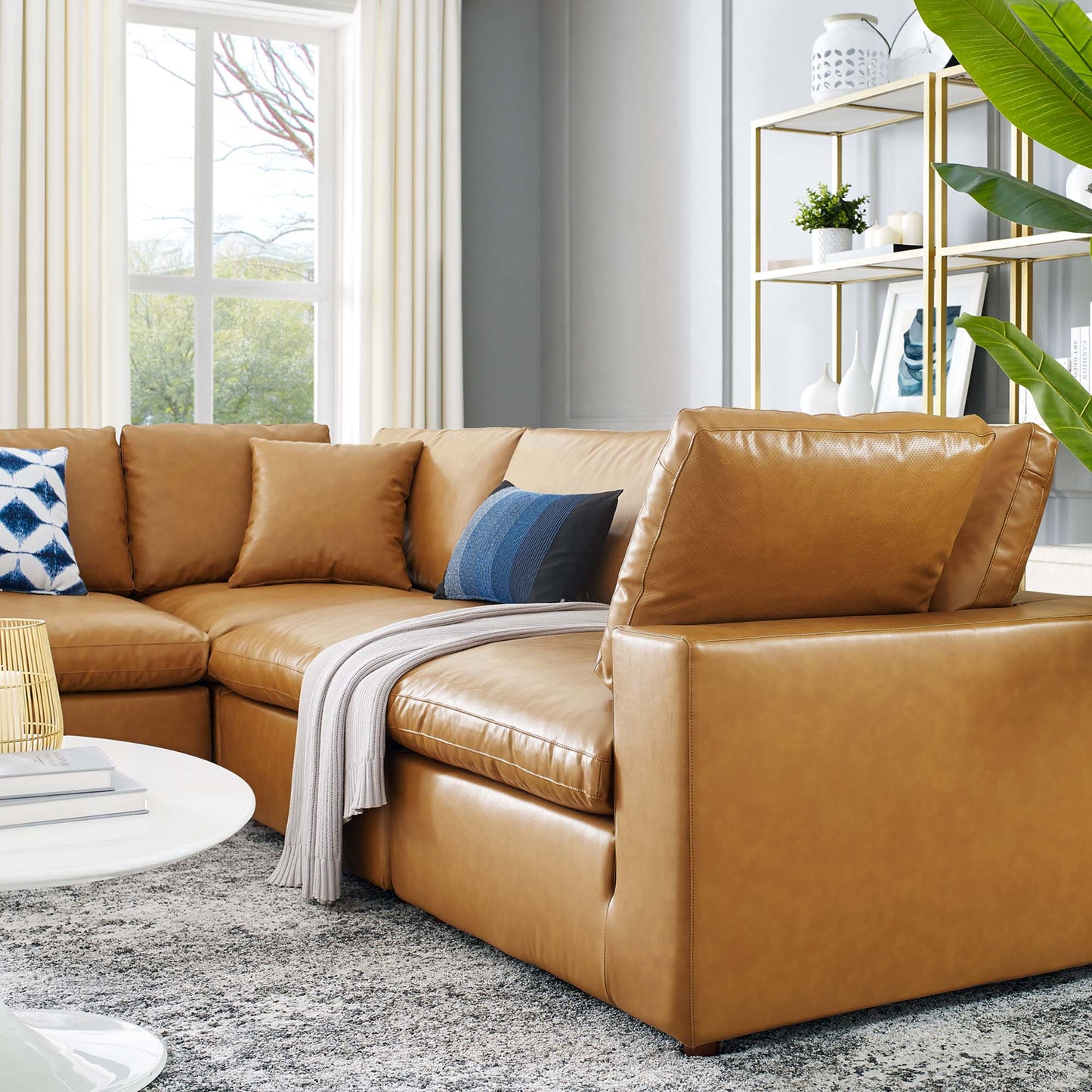 Commix 5-Piece Down Filled Overstuffed Vegan Leather Sectional Sofa