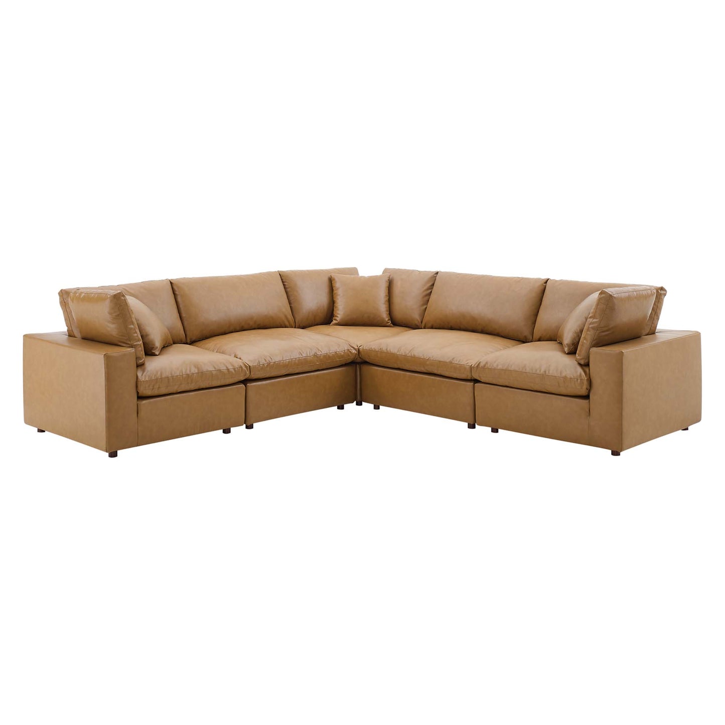 Commix 5-Piece Down Filled Overstuffed Vegan Leather Sectional Sofa