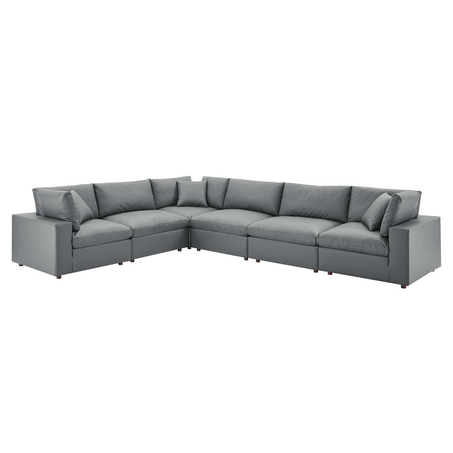 Commix 6-Piece Down Filled Overstuffed Vegan Leather Sectional Sofa