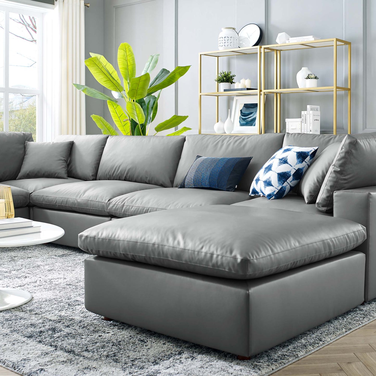 Commix 7-Piece Down Filled Overstuffed Vegan Leather Sectional Sofa