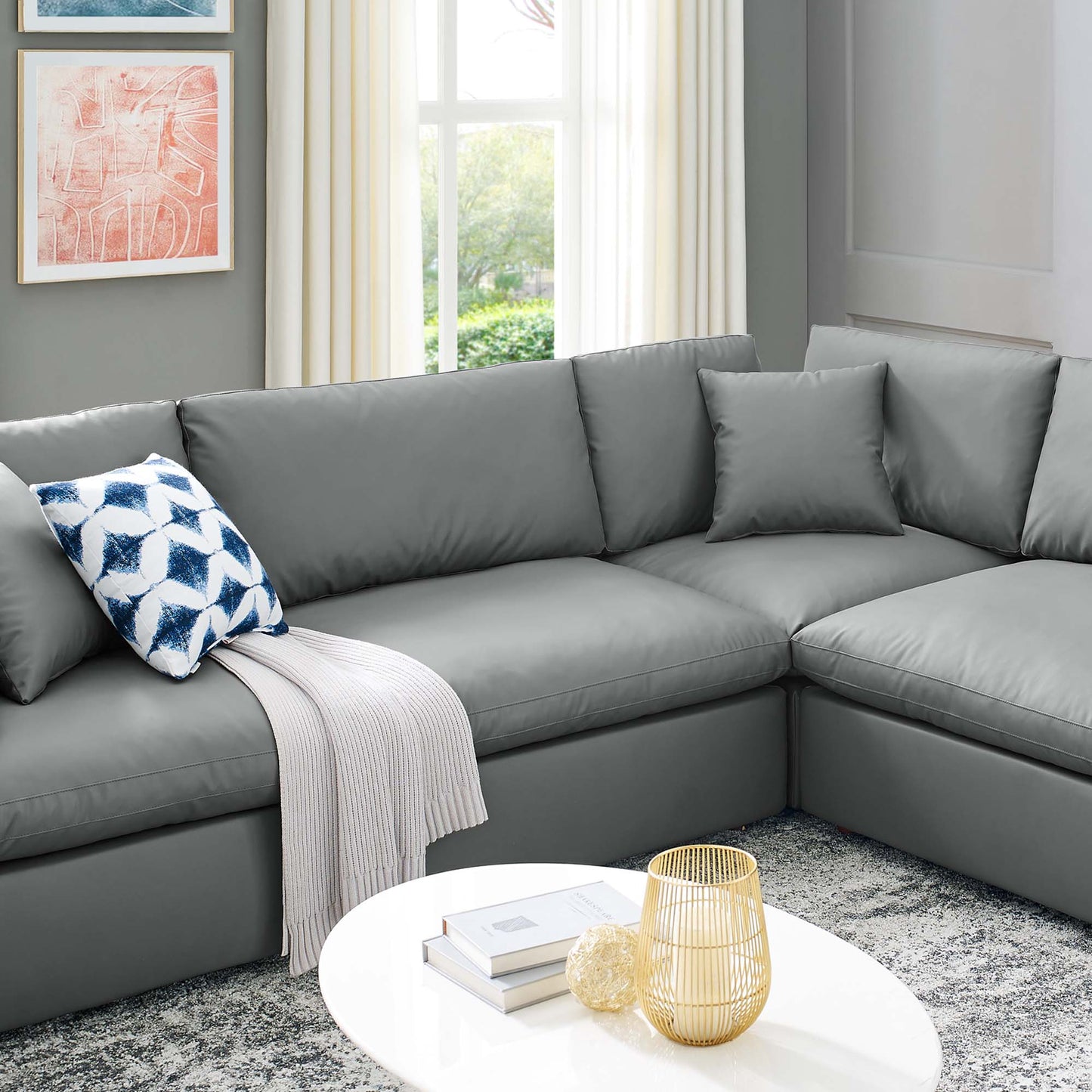 Commix 8-Piece Down Filled Overstuffed Vegan Leather Sectional Sofa