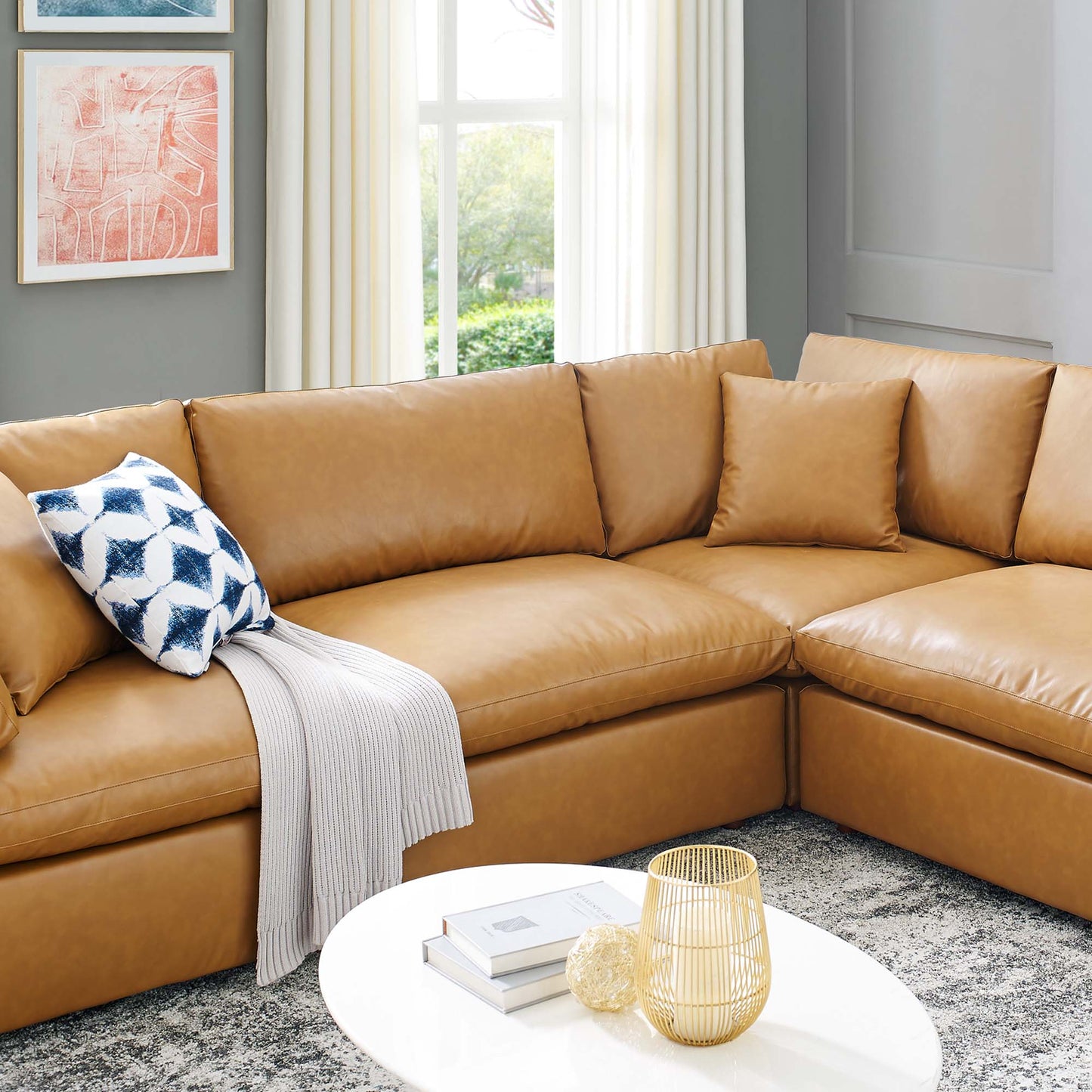 Commix 8-Piece Down Filled Overstuffed Vegan Leather Sectional Sofa