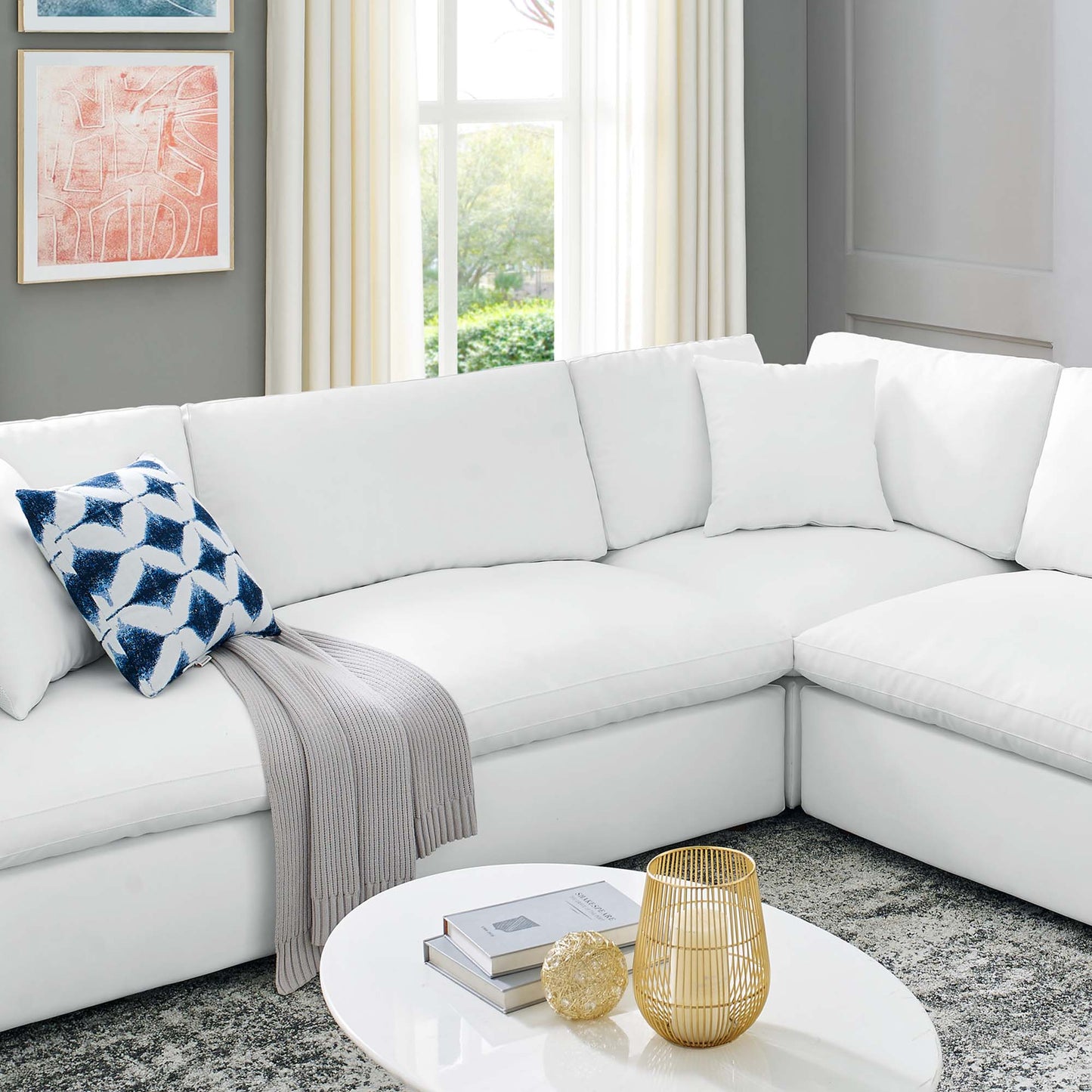 Commix 8-Piece Down Filled Overstuffed Vegan Leather Sectional Sofa