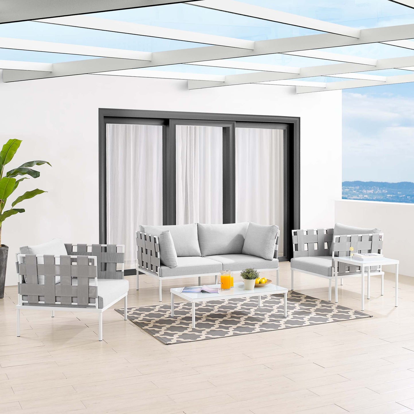 Juego de muebles de aluminio para exteriores Sunbrella® Harmony de 5 piezas de Modway