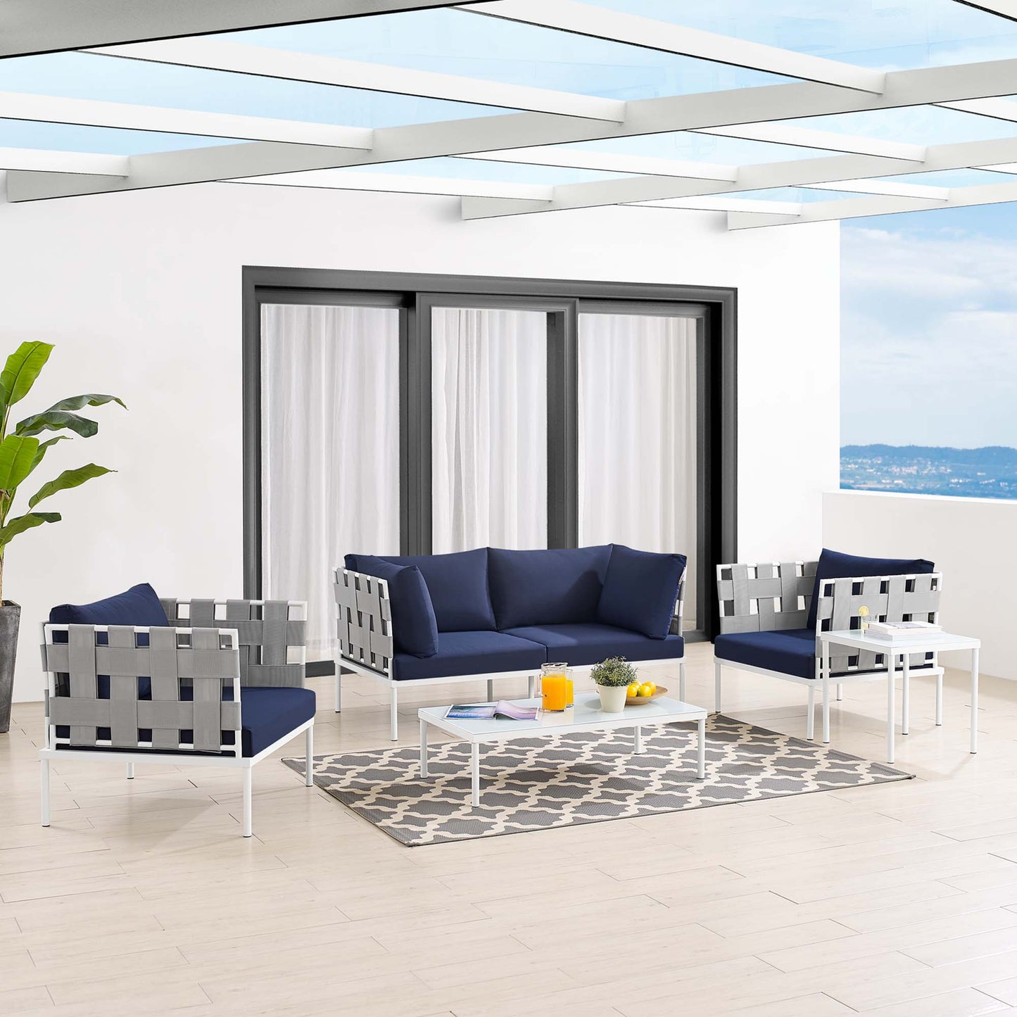 Juego de muebles de aluminio para exteriores Sunbrella® Harmony de 5 piezas de Modway