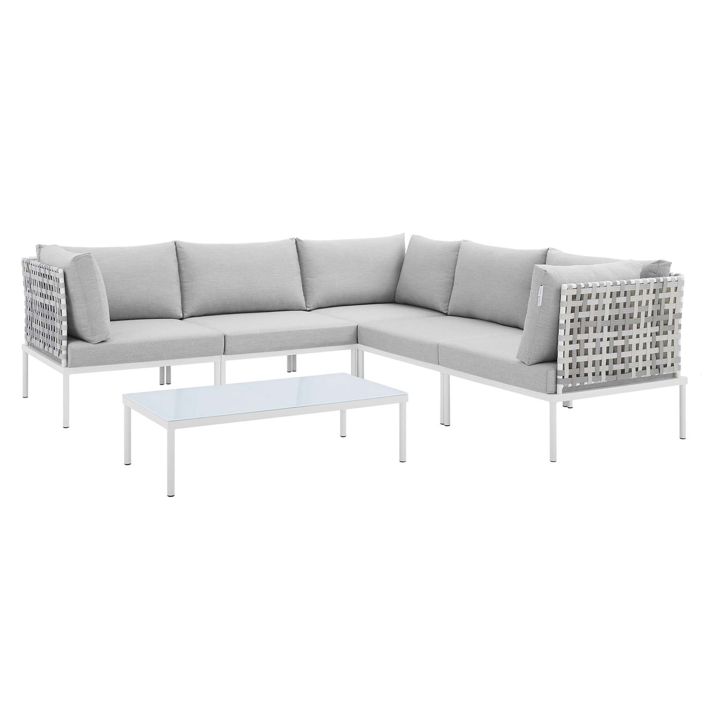 Harmony 6-Piece Sunbrella® Basket Weave Outdoor Patio Aluminum Sectional Sofa Set