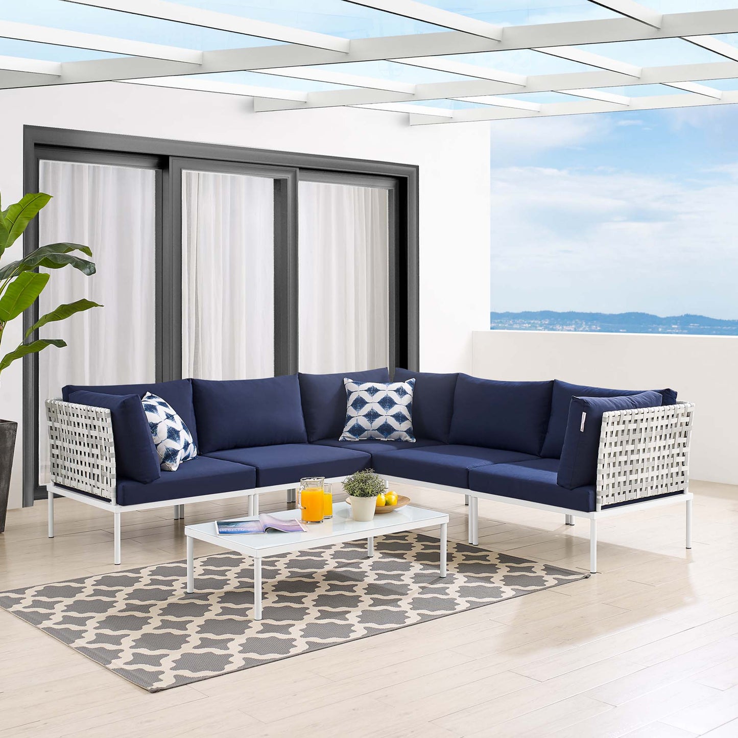 Harmony 6-Piece Sunbrella® Basket Weave Outdoor Patio Aluminum Sectional Sofa Set