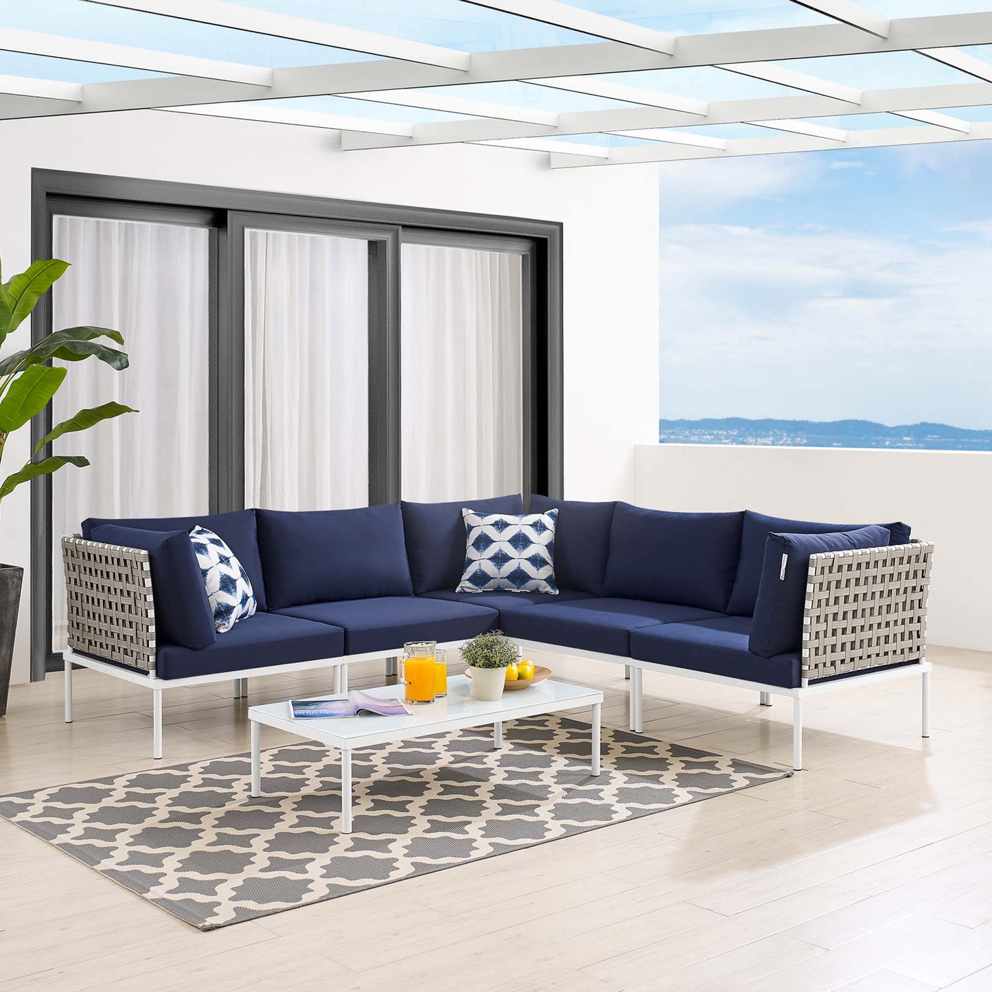 Harmony 6-Piece Sunbrella® Basket Weave Outdoor Patio Aluminum Sectional Sofa Set