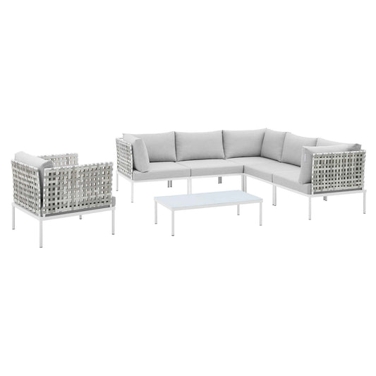 Harmony 7-Piece Sunbrella® Basket Weave Outdoor Patio Aluminum Sectional Sofa Set