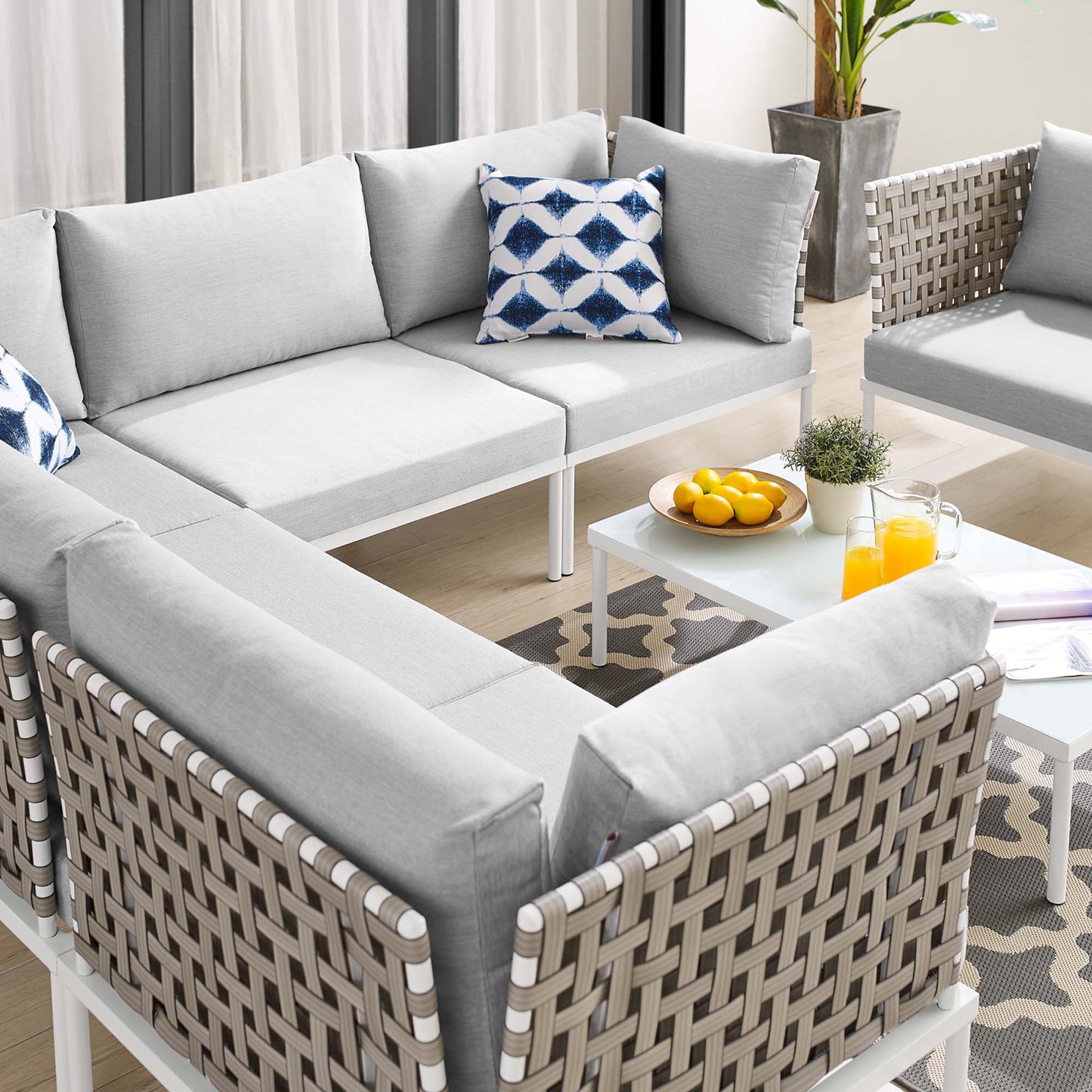 Harmony 7-Piece Sunbrella® Basket Weave Outdoor Patio Aluminum Sectional Sofa Set