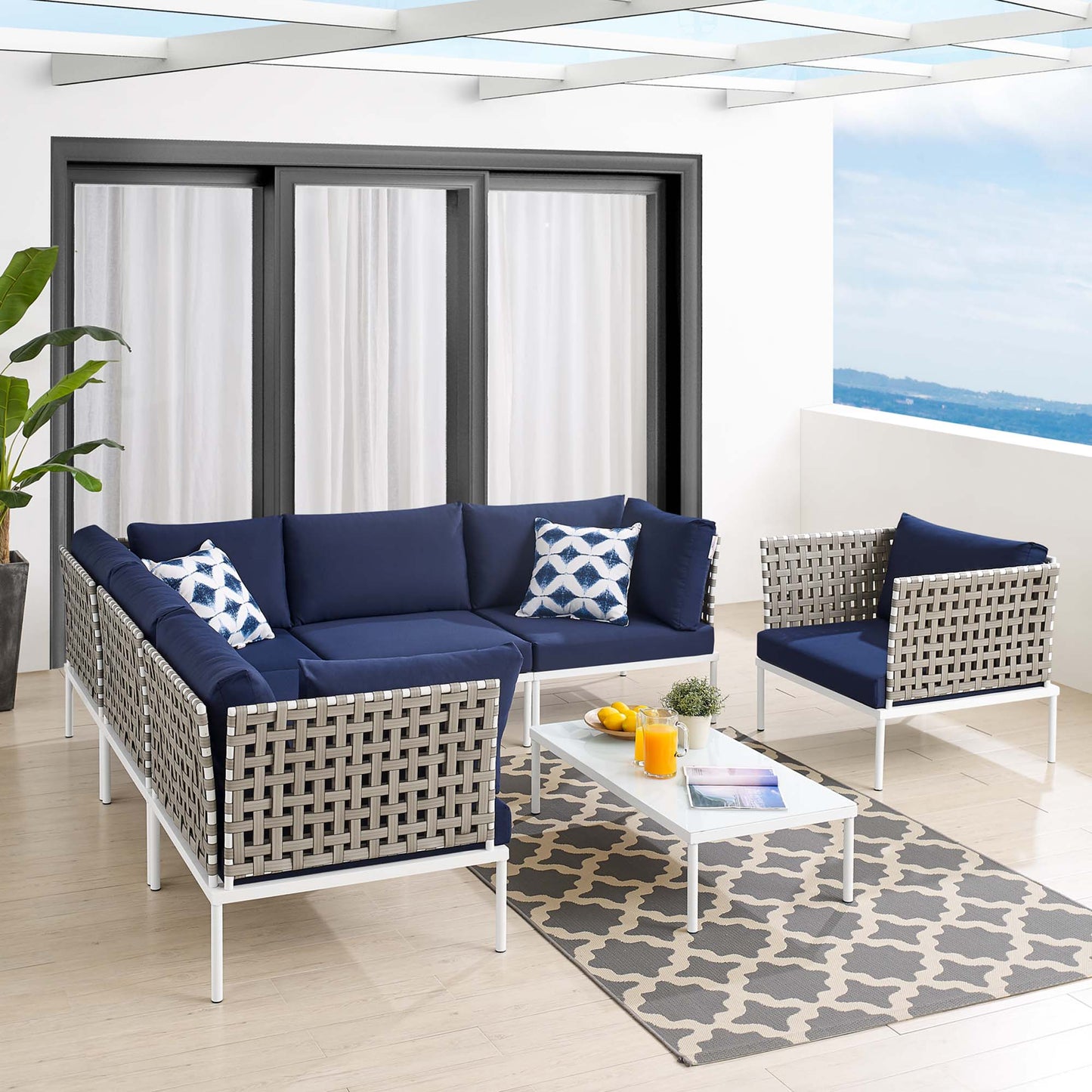 Harmony 7-Piece Sunbrella® Basket Weave Outdoor Patio Aluminum Sectional Sofa Set