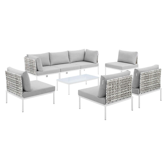 Harmony 8-Piece Sunbrella® Basket Weave Outdoor Patio Aluminum Sectional Sofa Set