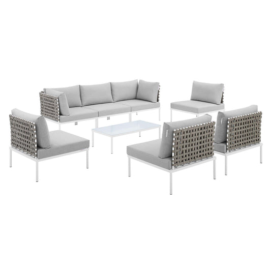 Harmony 8-Piece Sunbrella® Basket Weave Outdoor Patio Aluminum Sectional Sofa Set