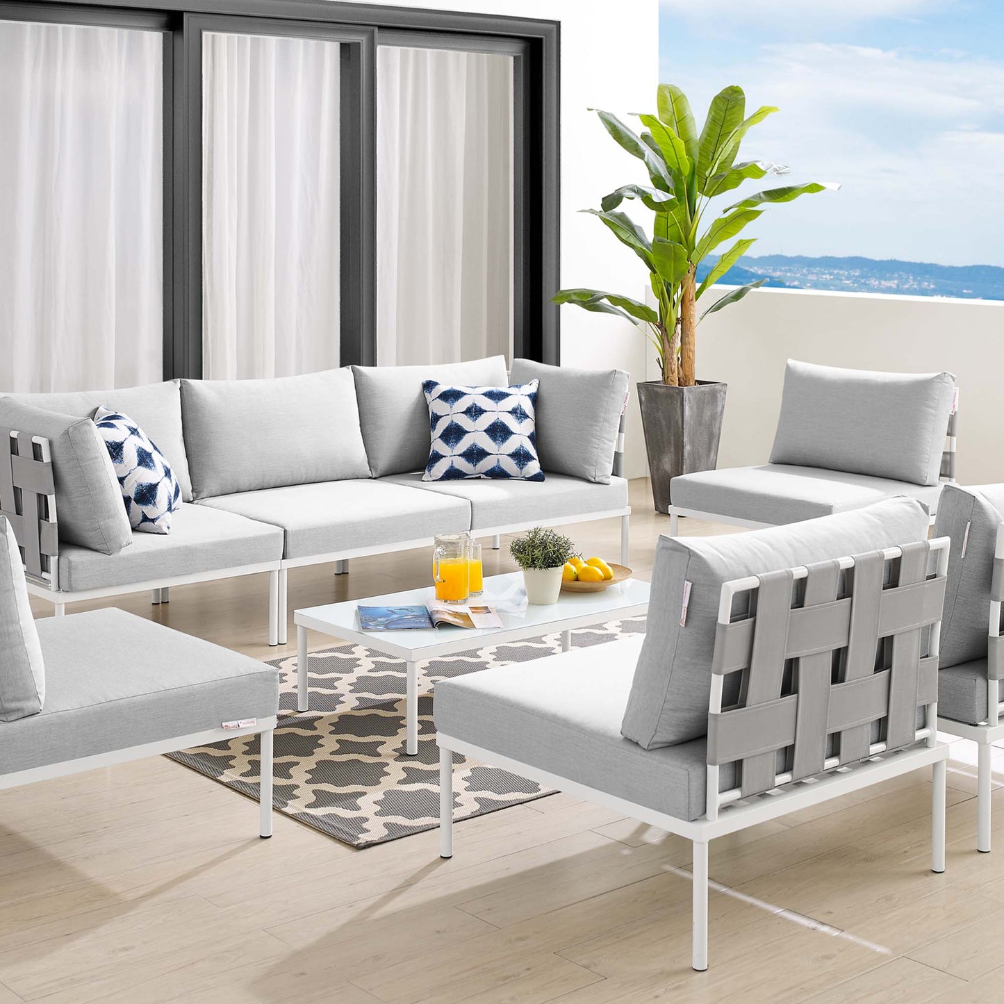 Conjunto de sofás modulares de malla para exteriores Sunbrella® de 8 piezas Harmony de Modway