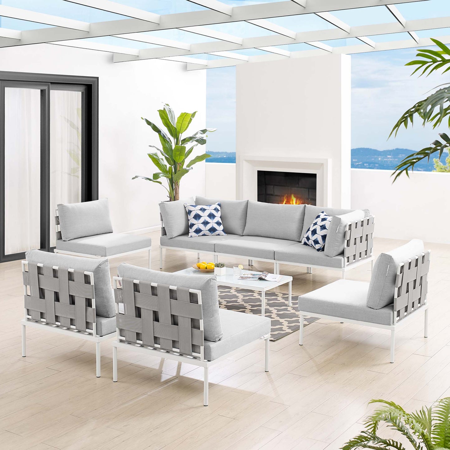 Conjunto de sofás modulares de malla para exteriores Sunbrella® de 8 piezas Harmony de Modway