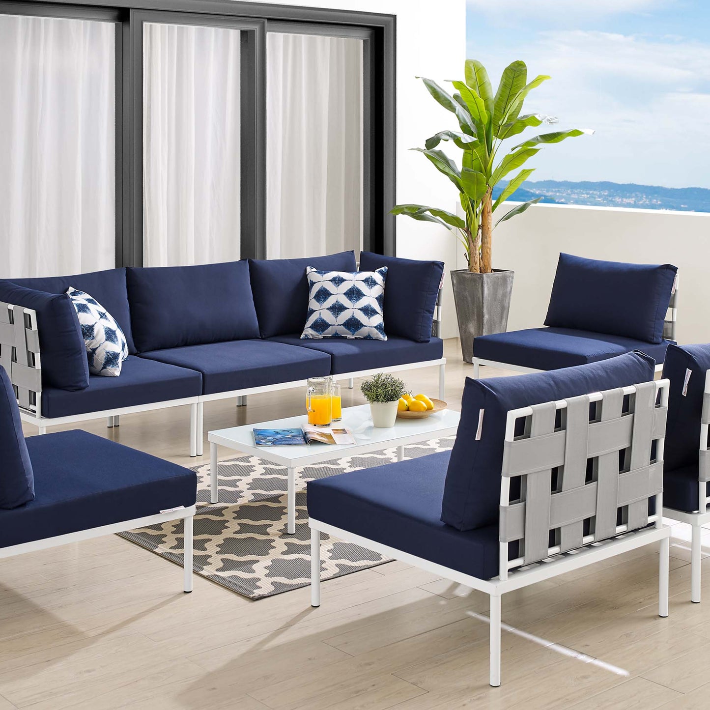 Conjunto de sofás modulares de malla para exteriores Sunbrella® de 8 piezas Harmony de Modway