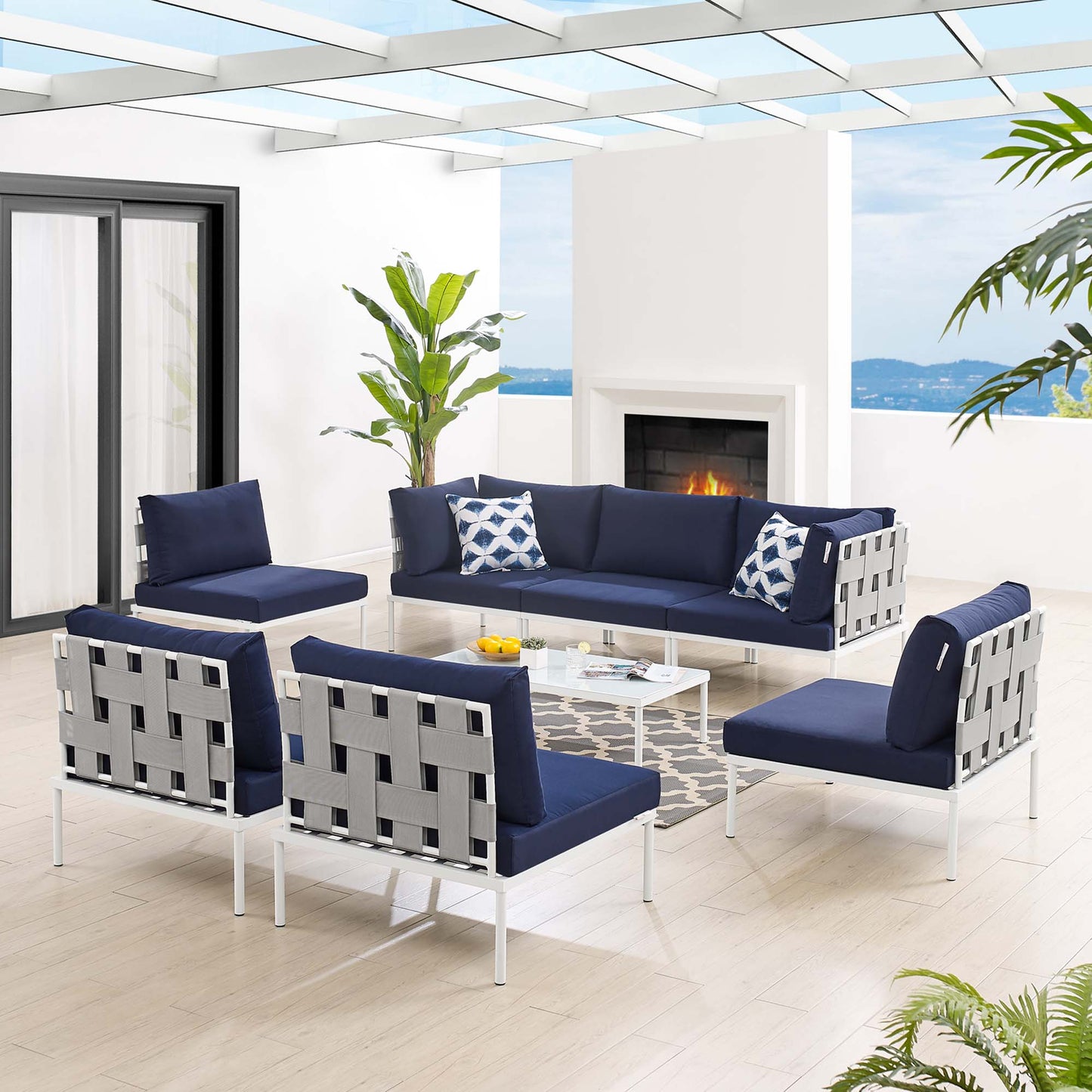 Conjunto de sofás modulares de malla para exteriores Sunbrella® de 8 piezas Harmony de Modway