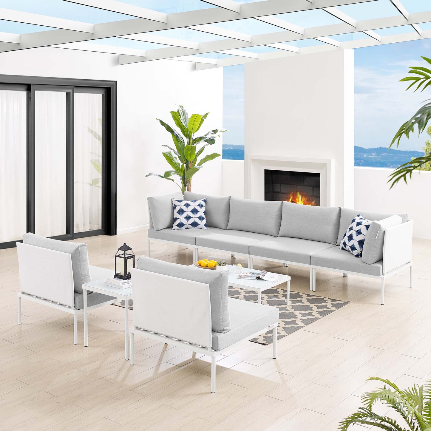 Conjunto de sofás modulares de aluminio para exteriores Sunbrella® Harmony de 8 piezas de Modway