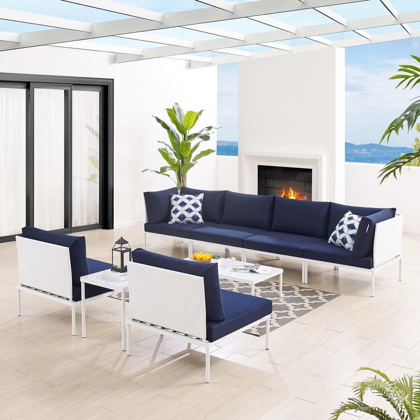 Conjunto de sofás modulares de aluminio para exteriores Sunbrella® Harmony de 8 piezas de Modway