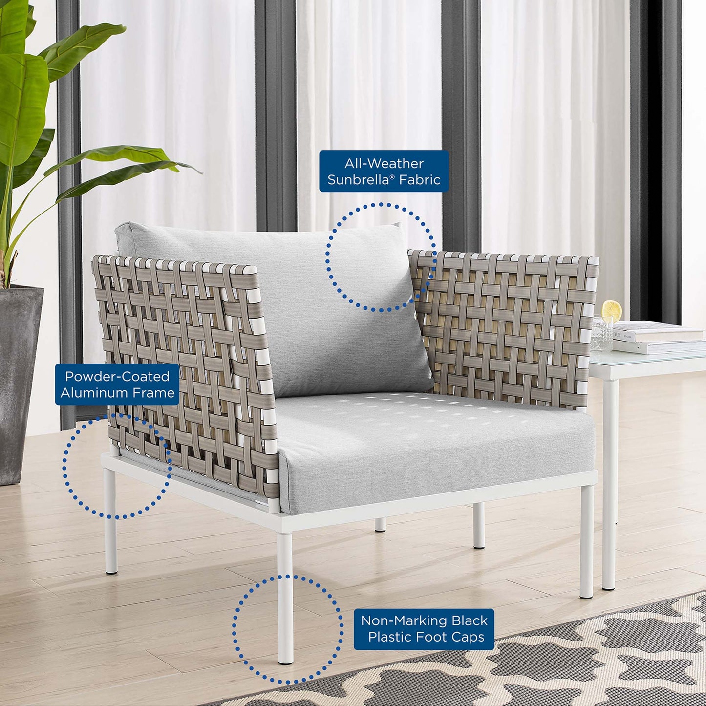 Sillón de aluminio para exteriores con tejido tipo canasta Harmony Sunbrella® de Modway