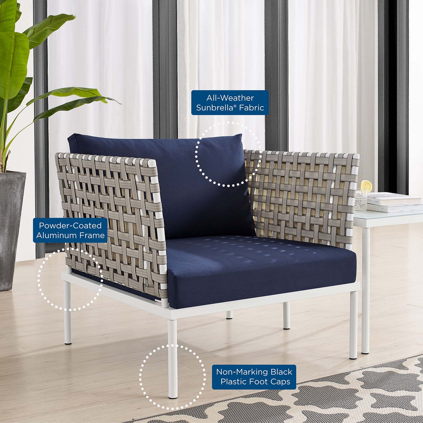 Sillón de aluminio para exteriores con tejido tipo canasta Harmony Sunbrella® de Modway