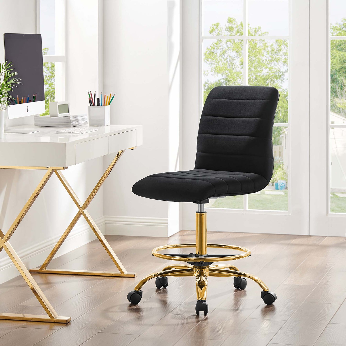 Ripple Armless Performance Velvet Drafting Chair