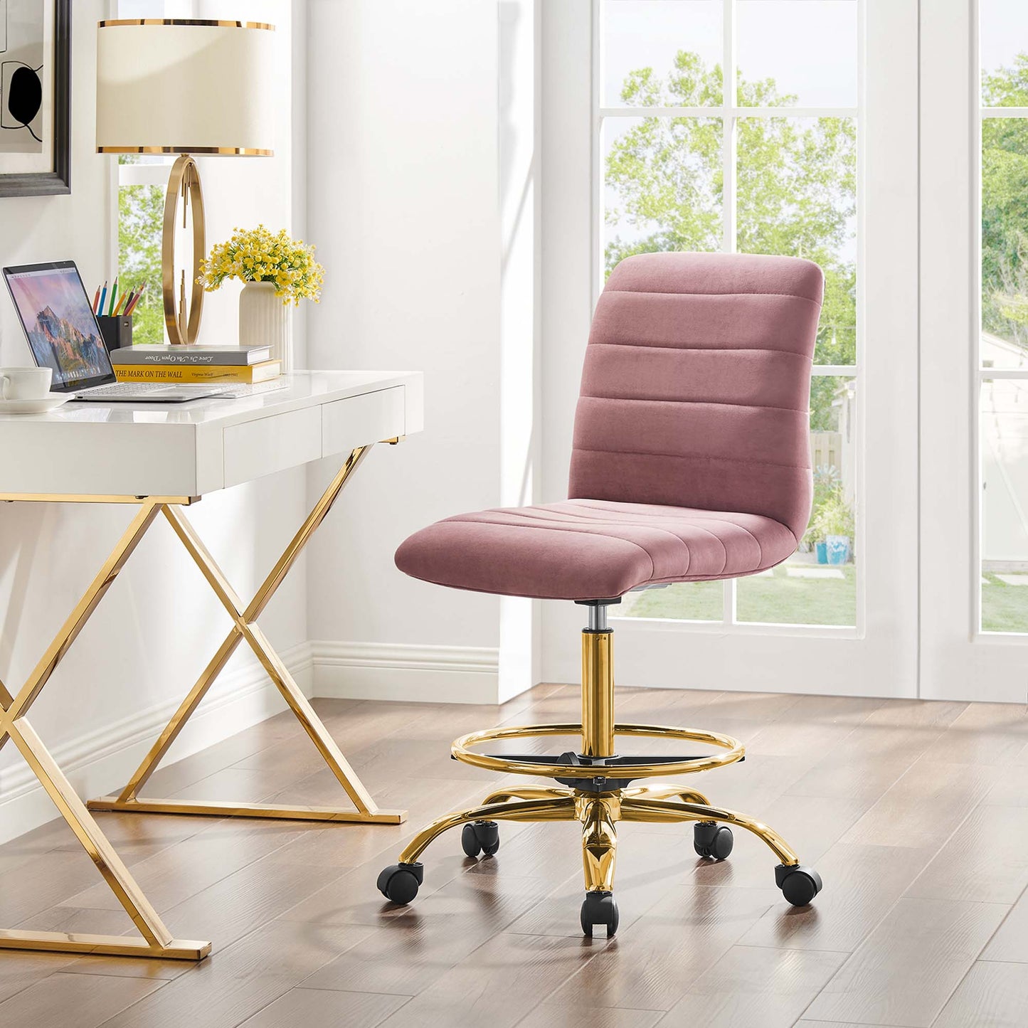 Ripple Armless Performance Velvet Drafting Chair