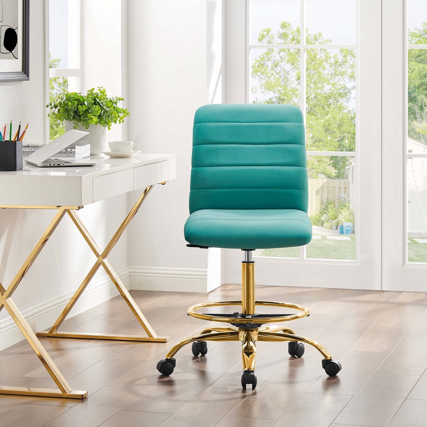 Ripple Armless Performance Velvet Drafting Chair