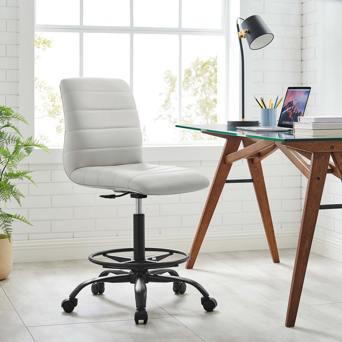 Ripple Armless Vegan Leather Drafting Chair