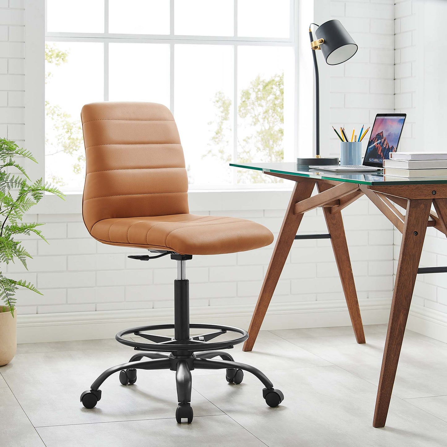 Ripple Armless Vegan Leather Drafting Chair