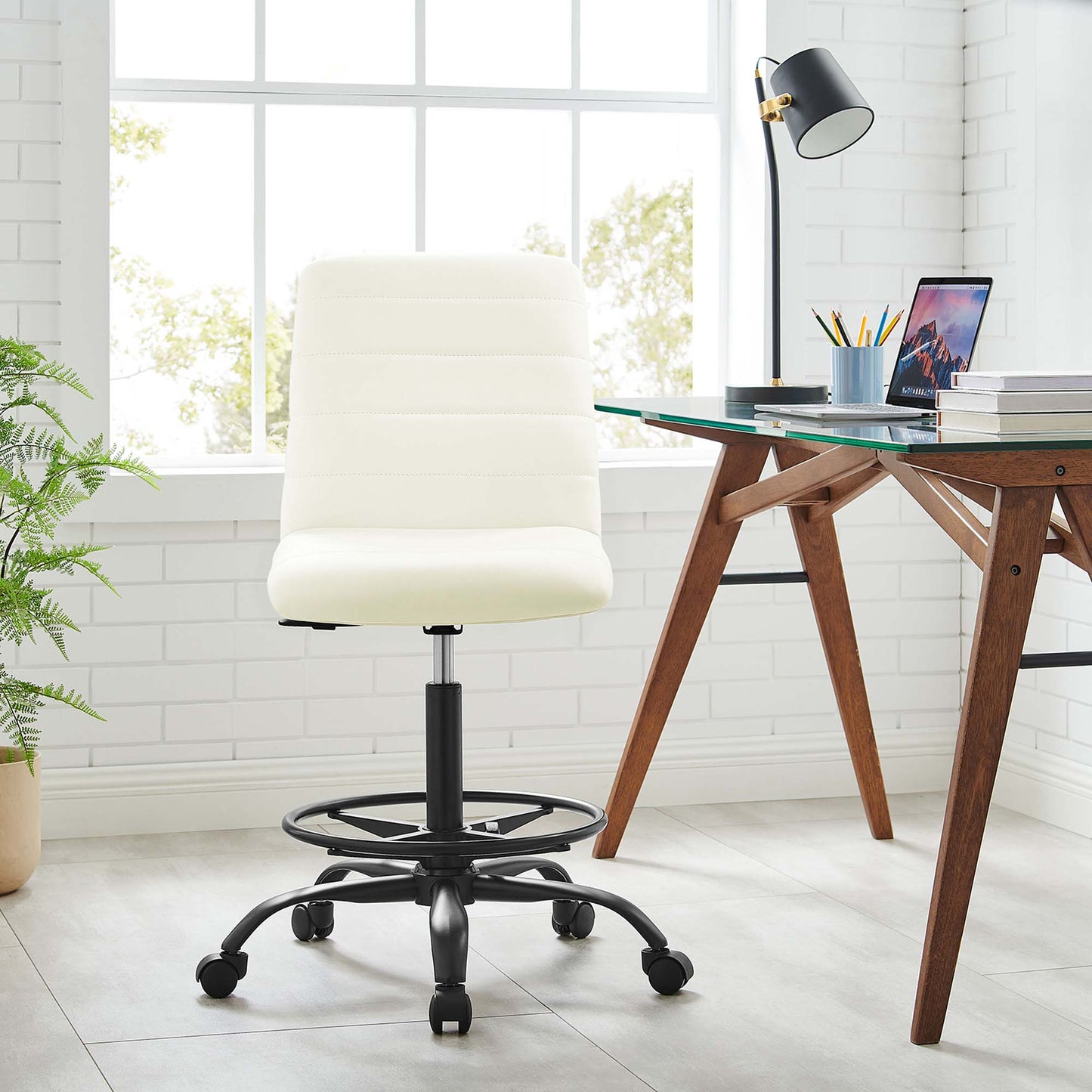 Ripple Armless Vegan Leather Drafting Chair